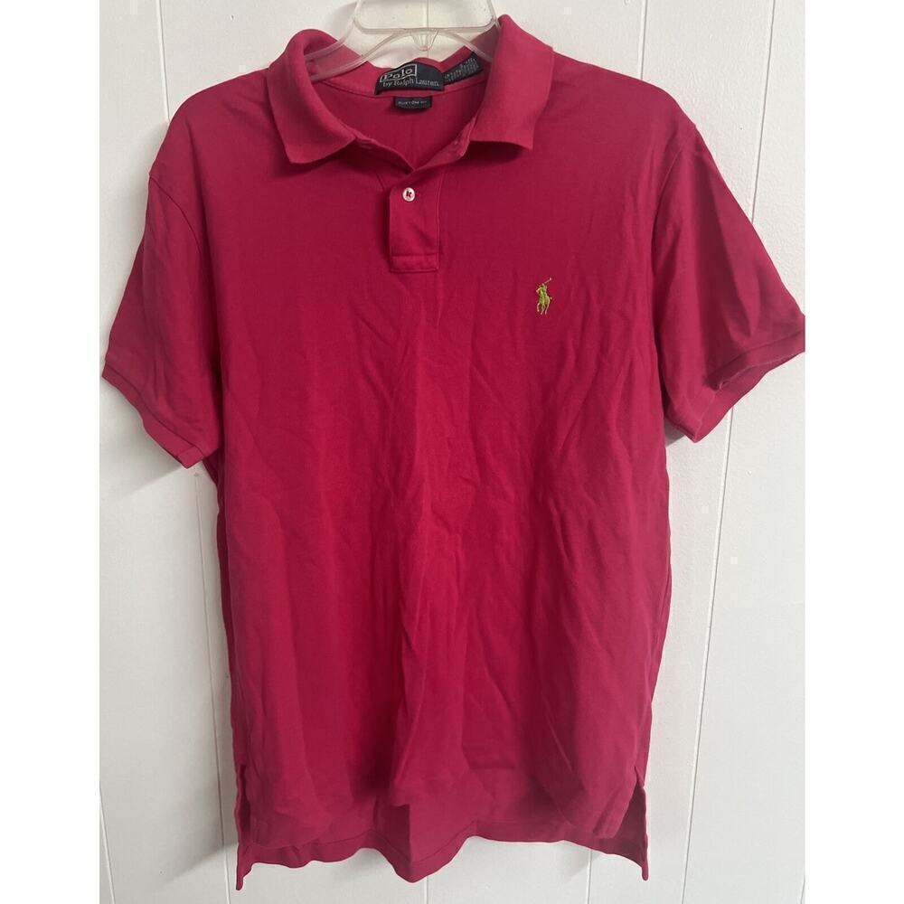 Polo Ralph Lauren Mens Shirt L Polo Short Sleeve Small Logo Custom Fit Pink